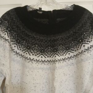 Talbots Black and White Geometric Sweater